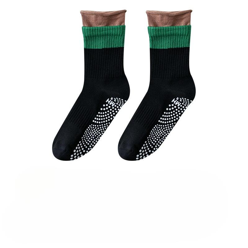 Yoga Casual Socks for Summer, Thin Mesh, Anti-slip, Women's Pilates, Mid-calf, Color-blocked, Rolled-up, Fitness