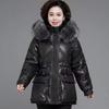 Women's Short Shiny Down Padded Jacket for Winter - Big Fur Collar, Thick and Warm