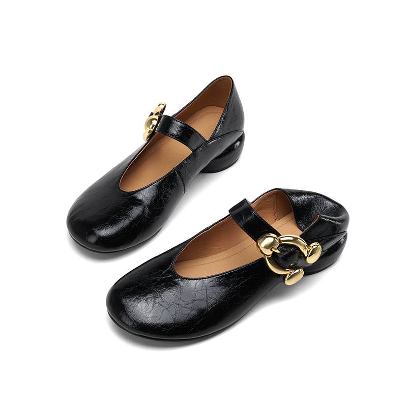 Krazing Pot Sheepskin Fashion Summer Spring Autumn Med Heels Metal Buckle Women  European Design Round Toe Pumps