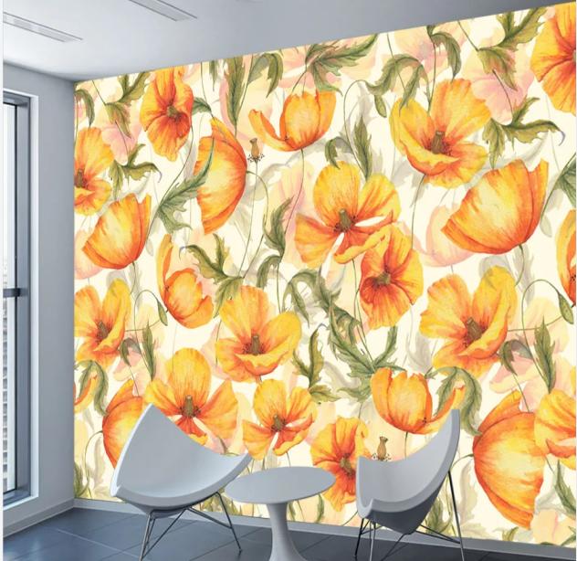 Modern Removable Flower Wall Papers Home Decor Girls Wallpapers For Living Room Bed Mural