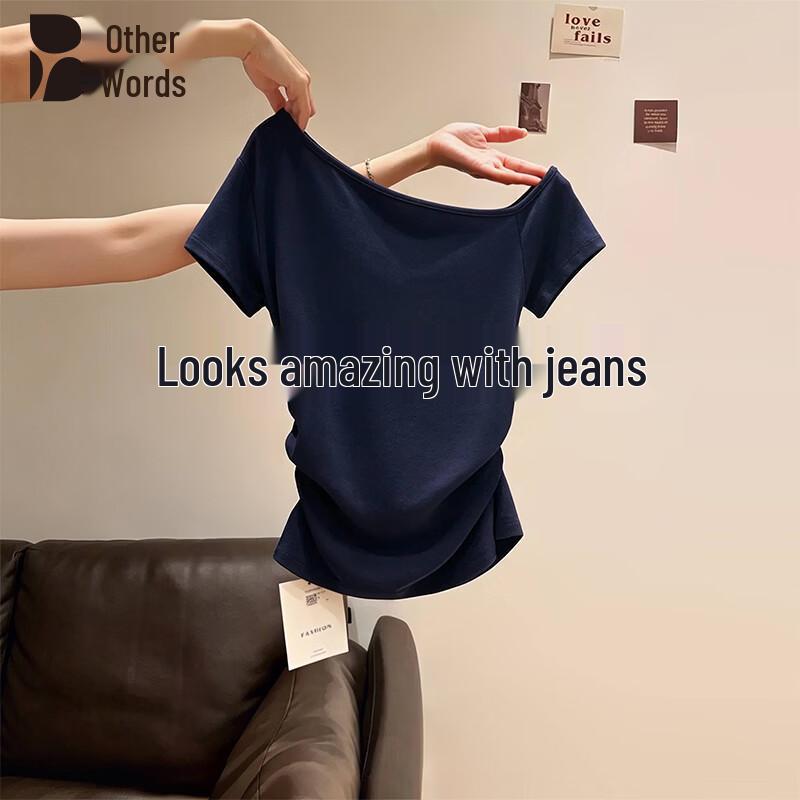 Women s Korean Style Off-Shoulder Pleated T-Shirt M