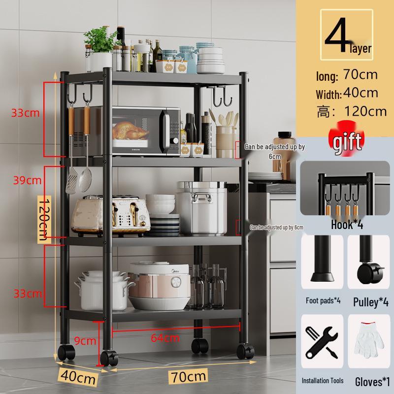 Multi-layer Floor-standing Kitchen Storage Rack for Pots and Microwave Oven