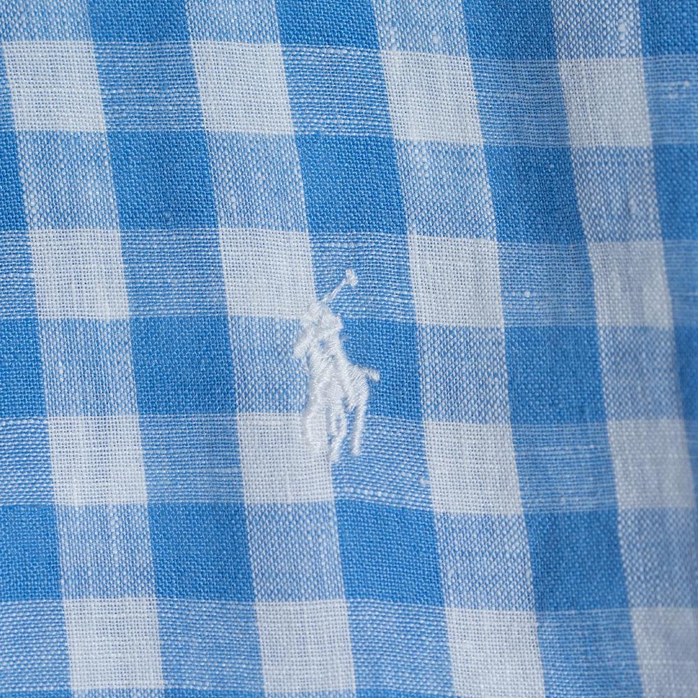 Polo Ralph Lauren Kariertes Leinenhemd mit gesticktem Pony-Logo Langarm Damenhemden Blau Weiß 211780668-007