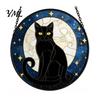 Interactive DIY Craft Set Halloween Moon Black Cat Suncatcher Jigsaw Puzzle, 2D Acrylic Mystical Feline Window Hanging Magical Girl Aesthetic