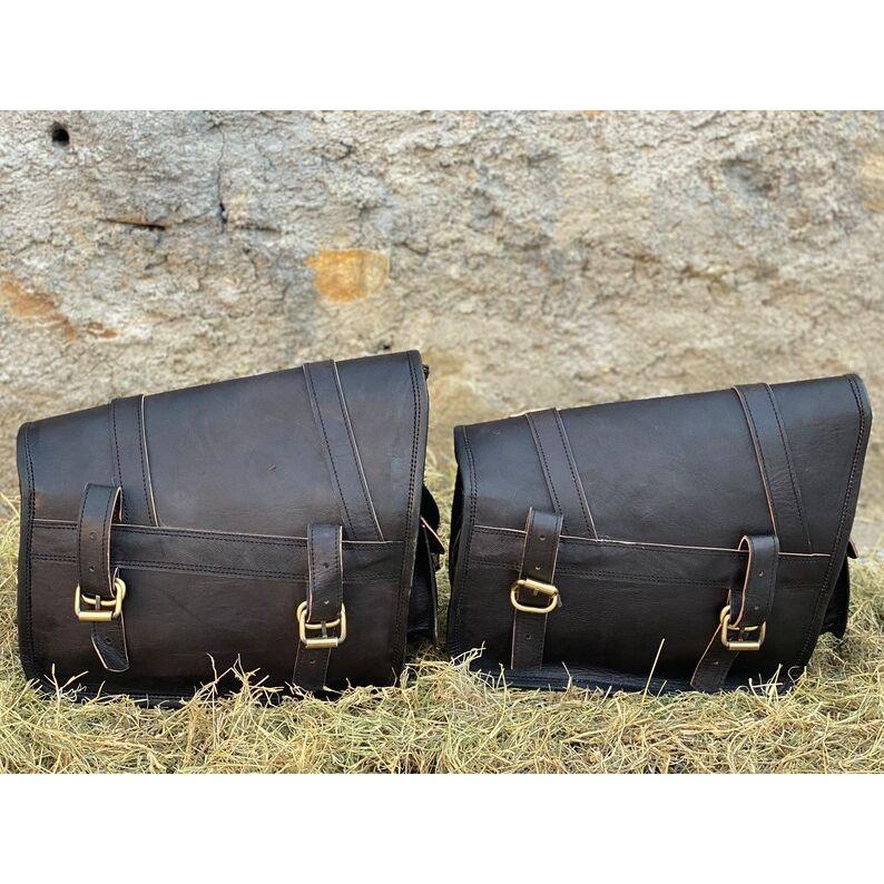 Leder Motorradtasche Schwarzes Taschenset Satteltasche Fahrradtasche Seitengabeltasche Tasche Bestes Geschenk für Männer