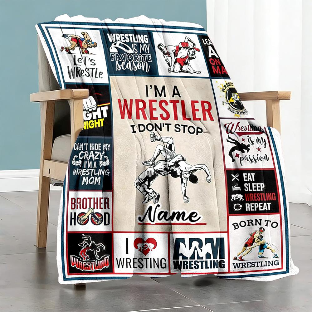 Wrestling144 Customize Text Blanket Cozy Personalized Blanket Comfortable Throw For Office Chair Nap Bedding Living Room Four Seasons Universal