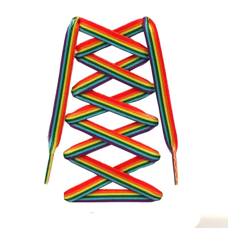 Flat Rainbow Shoelaces for Sneakers Colorful Shoe Laces Colored Gradient Shoelace for Canvas Shoes Lace for Tennis Women Man