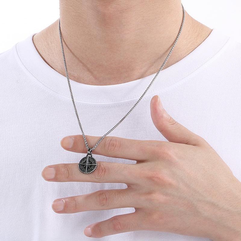 Personalized Stainless Steel Pentagram Pendant Necklace for Men Women Hip Hop Gold Color Trend Jewelry Round Charms Gift