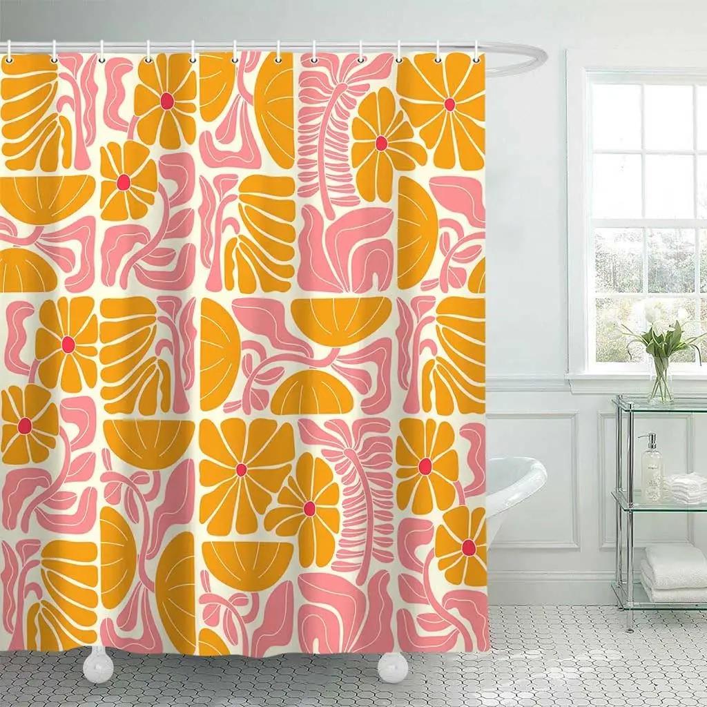 Retro Kwiat Roślina Geometryczna Estetyka Zasłona Prysznicowa Dekoracja Łazienki Abstrakcyjna Kolorowa Kwiatowa Zasłona Prysznicowa 180x180cm