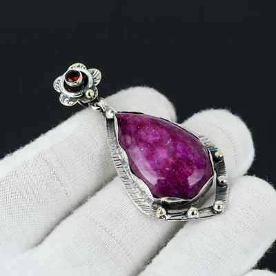 Hänge med Kashmirrubin-ädelsten, 925 sterlingsilver smyckeshänge, Ädelstenshänge med rubin för kvinnor, Hänge för presenter till henne