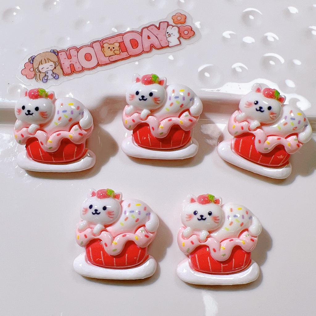 10Pcs New Cute Cartoon Cake Cat Series Flat Back Ornament Jewelry Bows Accessories