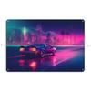 Shoreline Drifter Car Driving Towards Synthwave Sun Through s Miami Metal Plaque Printing Customize Tin Sign Poster