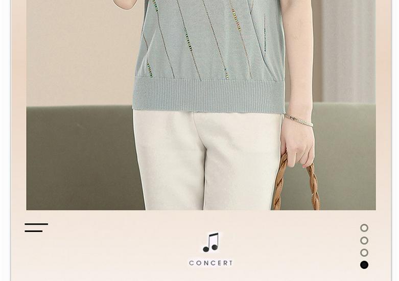 Mom's Summer Ice Silk Knit Top - Short Sleeve, Small Size for Women Aged 40-50