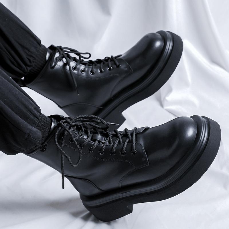 men fashion platform boots lace-up natural leather shoes party nightclub dress high motorcycle boot handsome spring autumn botas
