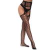 Women Black Stockings With Belt Set High Fishnet Tights Erotic Lingerie Sexy Pantyhose Floral Print Long Mesh Lace Stocking