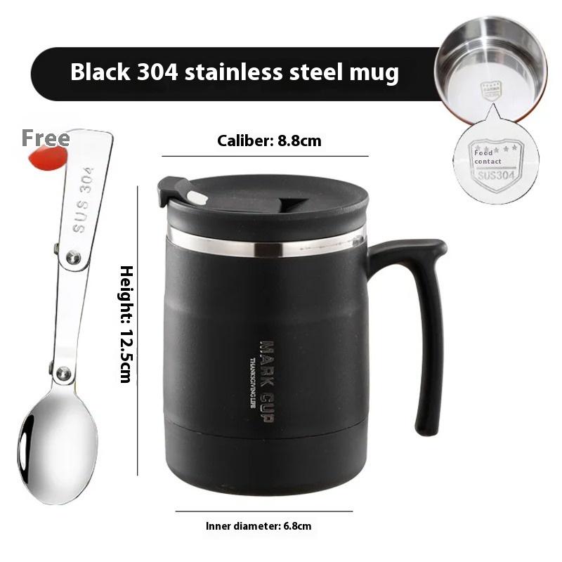 304 Edelstahlbecher mit Deckel und Löffel Büro-Wasserbecher Hochästhetische Kaffeetasse, Frühstückstasse Wasserflaschen