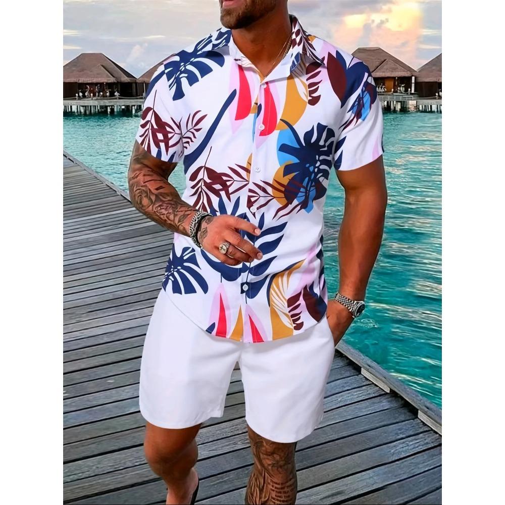 Men Sportswear 2PCS Shirts Suits Man 3D print Fashion Shirts+Shorts Two Piece Sets Hawaii Beach lapel Shirt Set Unisex Clothing