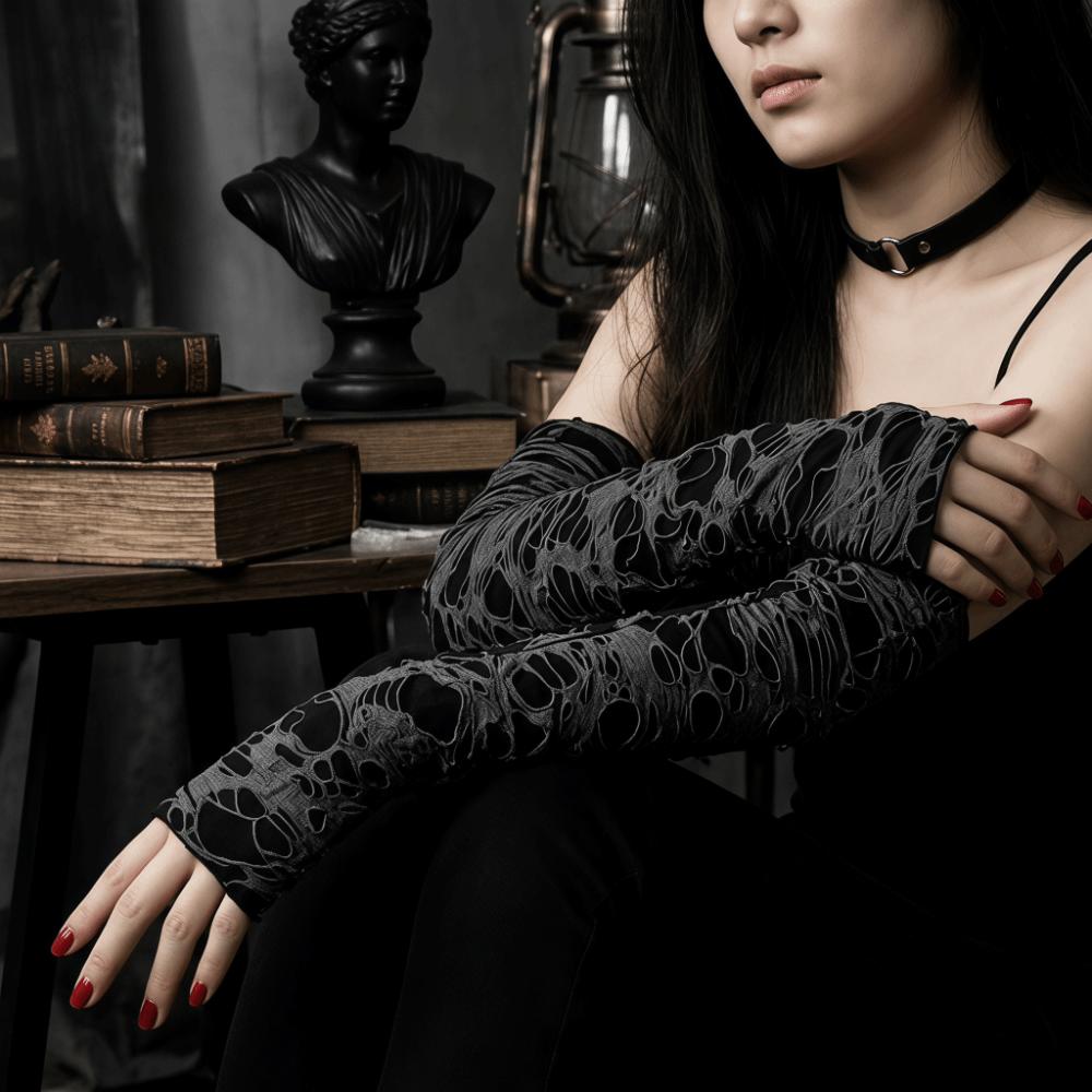 Distressed Style Punk Gloves Dark Style Hollow Out Arm Sleeves Fingerless Arm Warmers Daily Wear