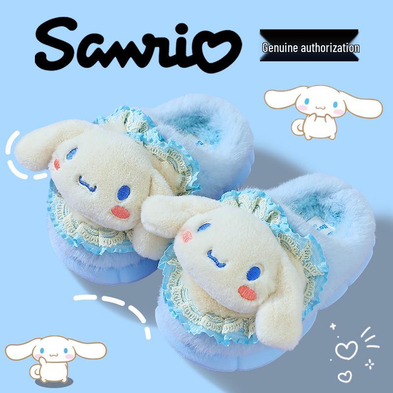 Sanrio Kuromi Plush Slippers for Girls: Cute, Cozy Cotton for Autumn/Winter, Indoor Parent-Child Matching