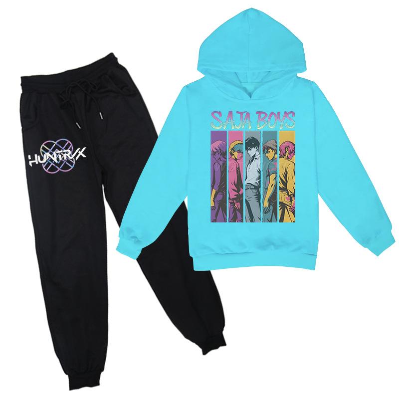 Kinderbekleidungssets 2025 Trendige Kpop Kinderbekleidung für Jungen Mädchen Lässiger Hoodie Dünnes Sporthosenset 120 hellblaue