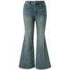 Sancai 2025 Autumn Retro High-Waist Washed Micro-Flare Jeans