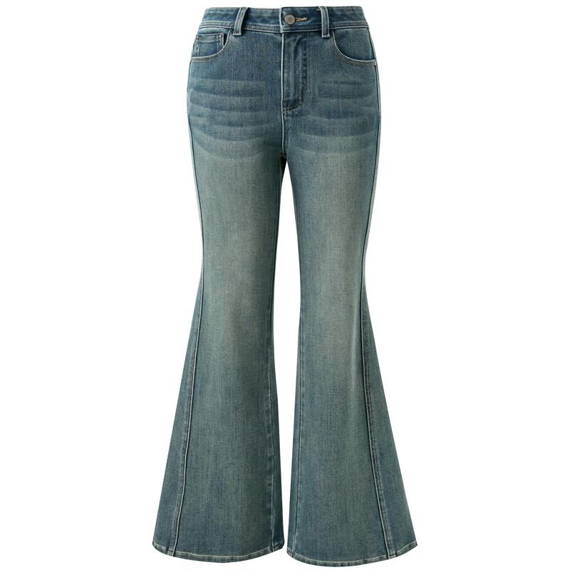 Sancai 2025 Autumn Retro High-Waist Washed Micro-Flare Jeans