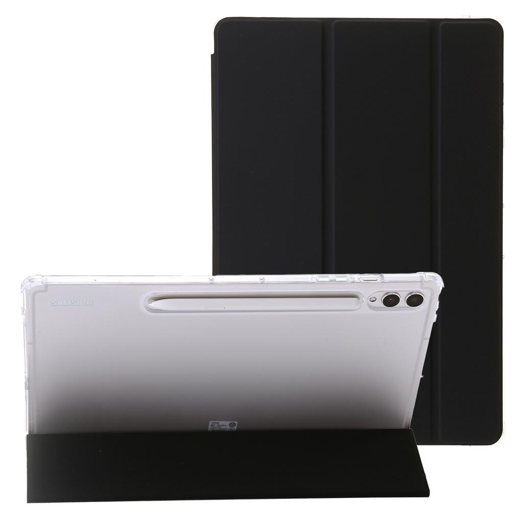 Pro Samsung Galaxy Tab S10+ Pouzdro Skládací Stojan Kůže+TPU+Akryl Průhledná Zadní Strana Kryt na Tablet