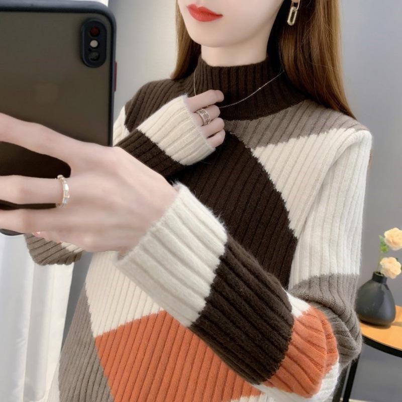 

Жіночий товстий теплий светр - Осінь/Зима 2025 Висока горловина Вільна в язка Пуловер XL (60-65 kg)