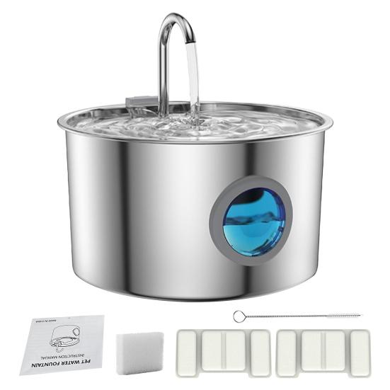 3.2L Dog Water Fountain Stainless Steel Quiet Pet Fountain with Quadruple Filtration Splash-Free Purification Fountain with Visual Water Level