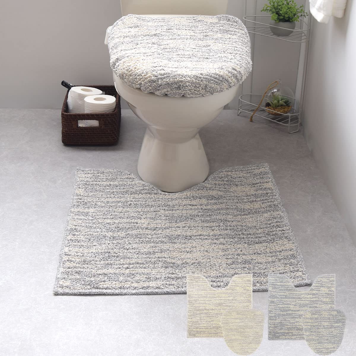 

Набор туалетных принадлежностей San-Luna из 2 предметов Stroke Угольный Лен x Хлопок | Коврик для туалета 60 см x 60 см Чехол на крышку унитаза Сделано в Японии Стильный Милый Хлопок Моющийся