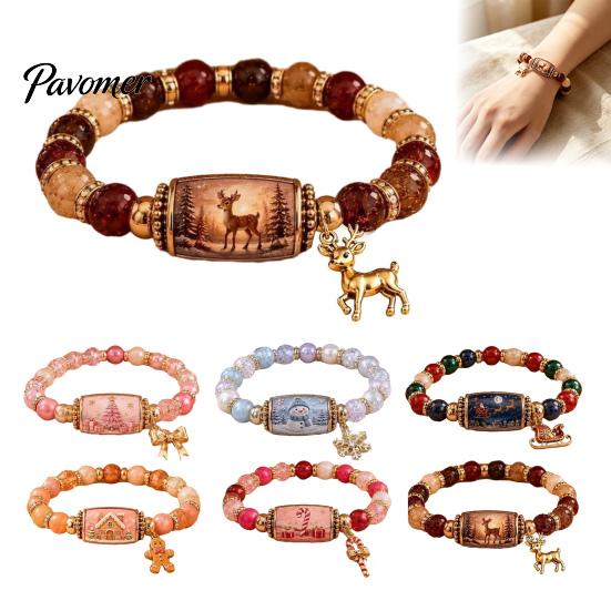 Christmas Beads Bracelet Story Beaded Bracelet, with Santa Reindeer Snowman House Candy Patterned Bracelets Cane Tree Pattern, Elastic Colorful