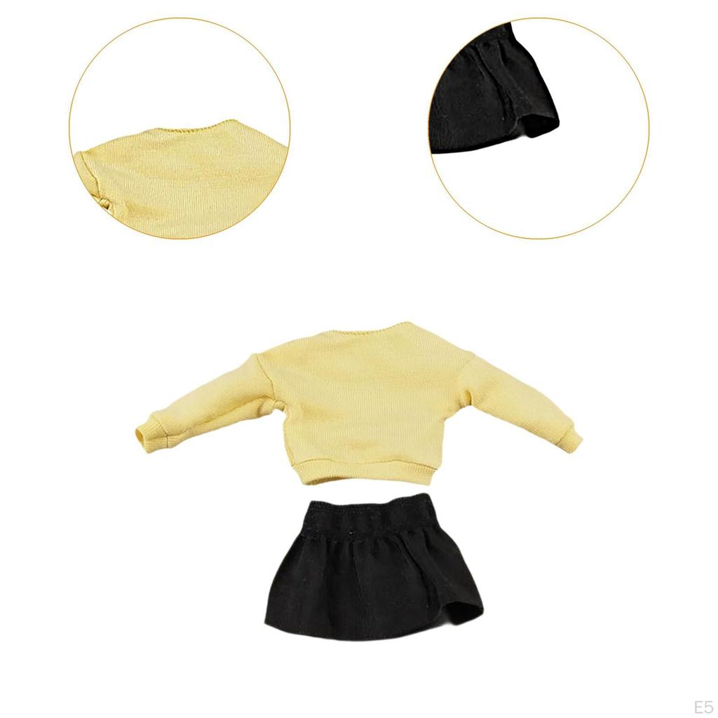 1/12 Long Sleeve Pullover and Skirt Costume Casual Off Shoulder Sweatshirt for 6inch Female Doll