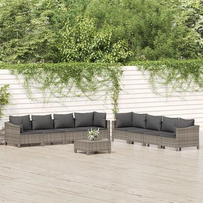 Vidaxl 9-Cz. Garten-Sitzgruppe, Kissen, PE-Rattan, Grau