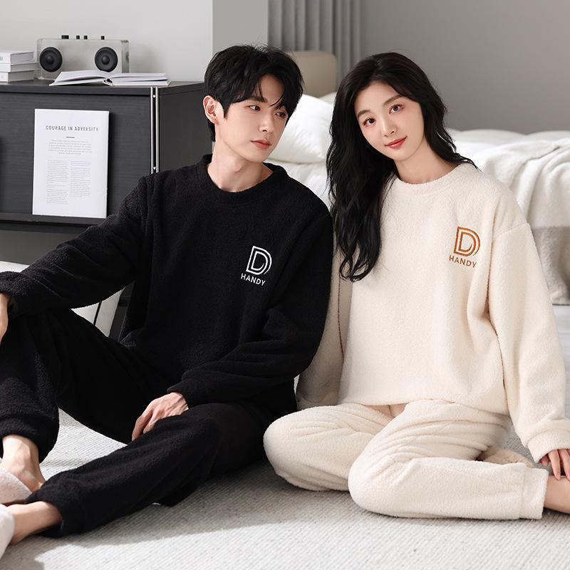 Couple Pajamas Autumn And Winter Half Fleece Women'S Red Natal Year Wedding Newlywed Men'S Winter Coral Fleece Suit