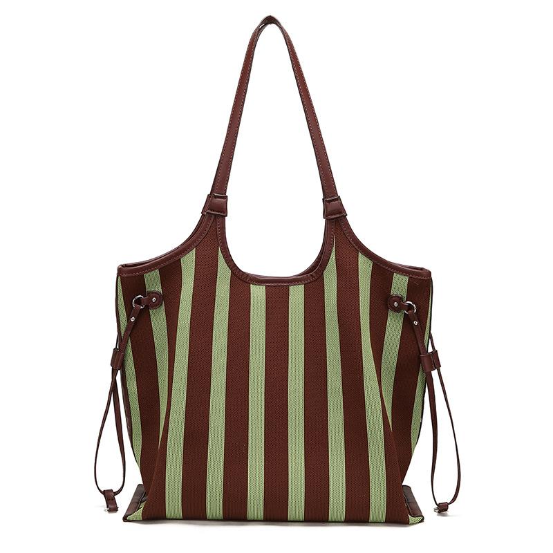 

Fashi Canvas Tote Bag Large Capacity Striped Shopper Bag for Students Daily Commuting size 36 25 12cm зелёный