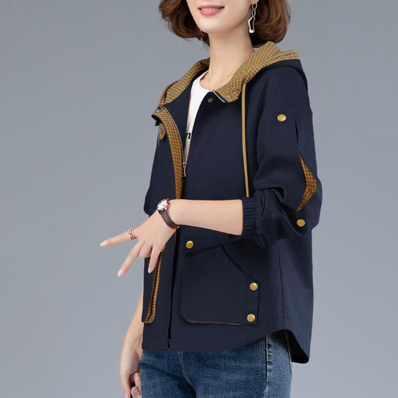 Women Hooded Casual Windbreaker Spring Autumn Fashion Loose Long Sleeve Trench Coat Solid Color Pockets Jackets