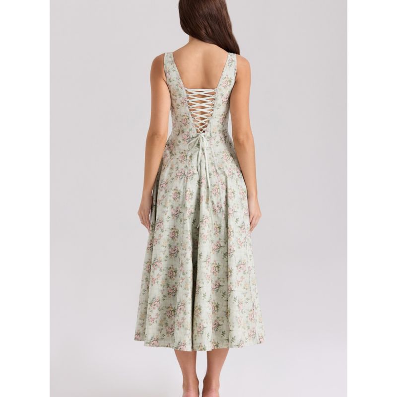 Huaxin House In Nanyu, Same Style with South French Holiday Style Sling Dress Waist Hugging Slimming Temperament Floral Long Dress