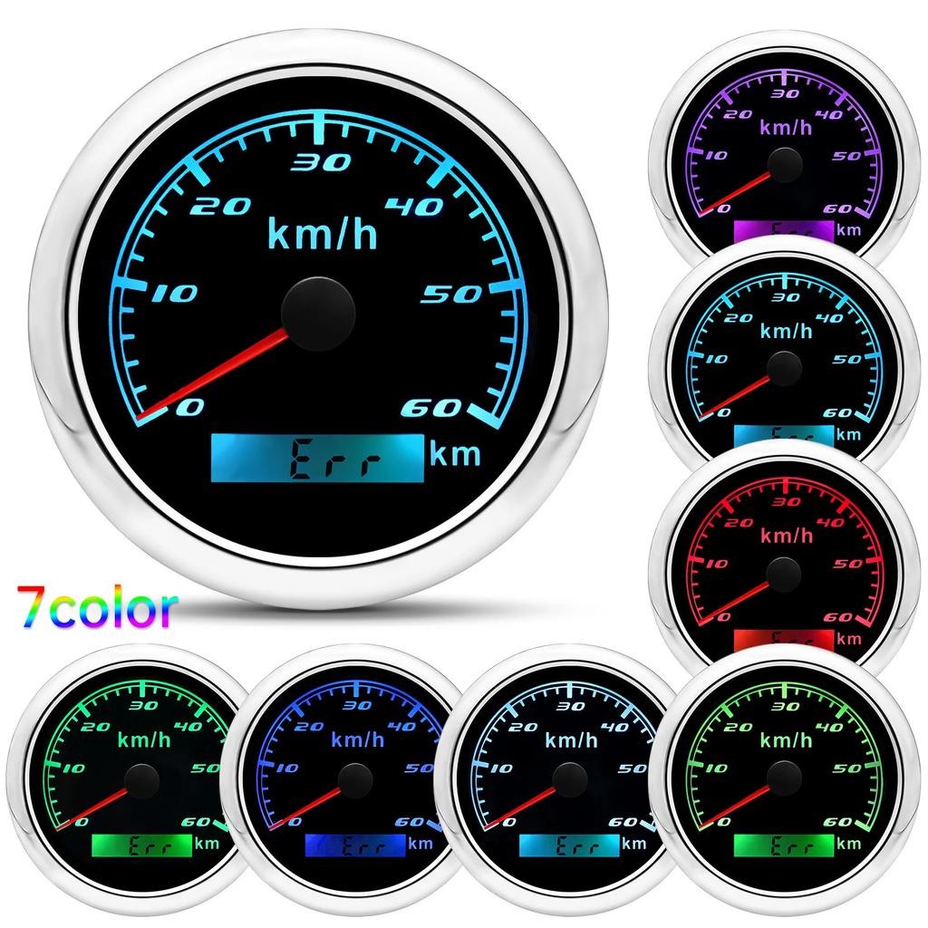 7Color LED Car GPS Speedometer 85MM Waterproof IP67 Speed Meter 60km/h with Antennafor Marine Boat Car ATV Motorcycle