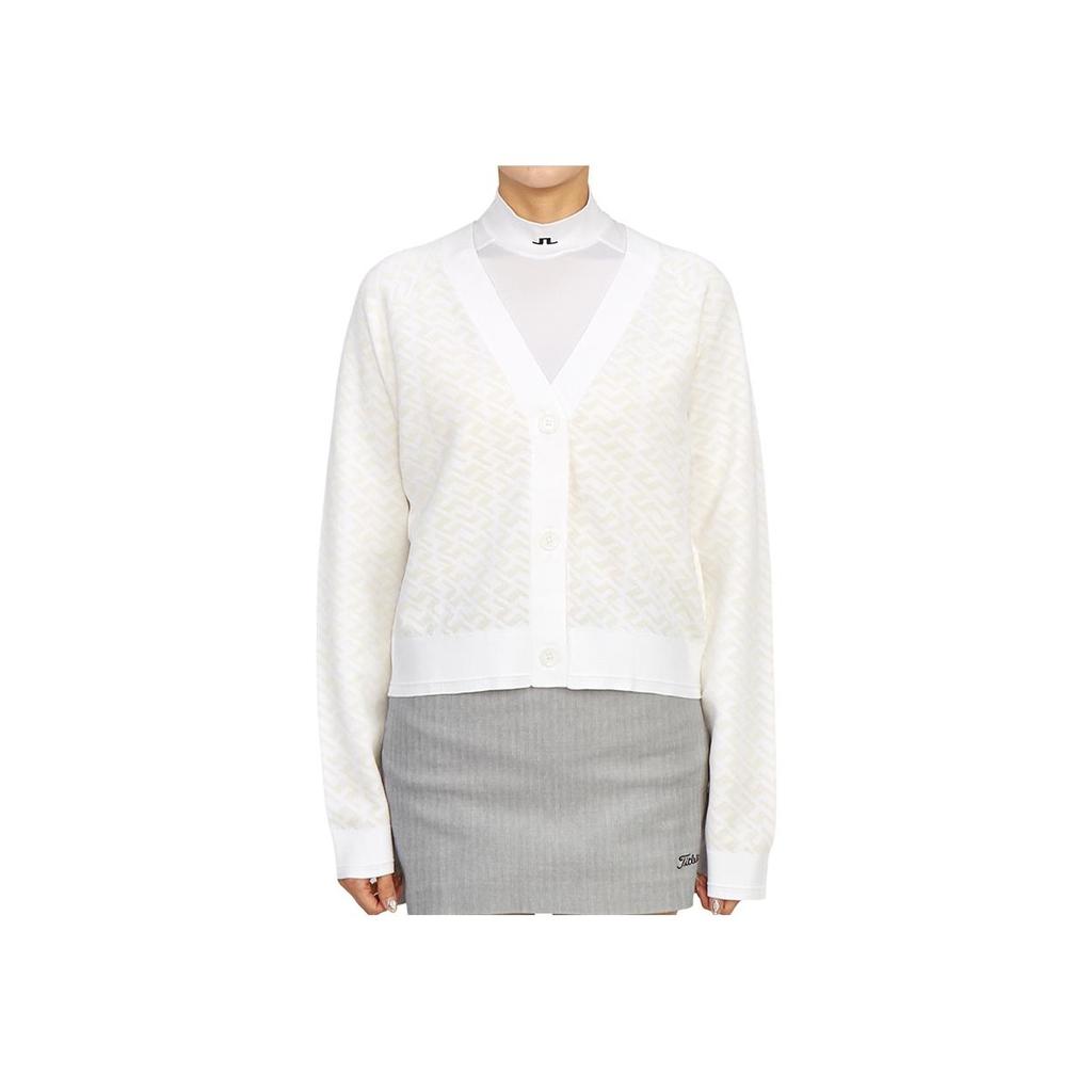 J.LINDEBERG Logo Print Single-Breasted V-Neck Long Sleeve Knit Sweater Women Sweater White GWKW08445-0000