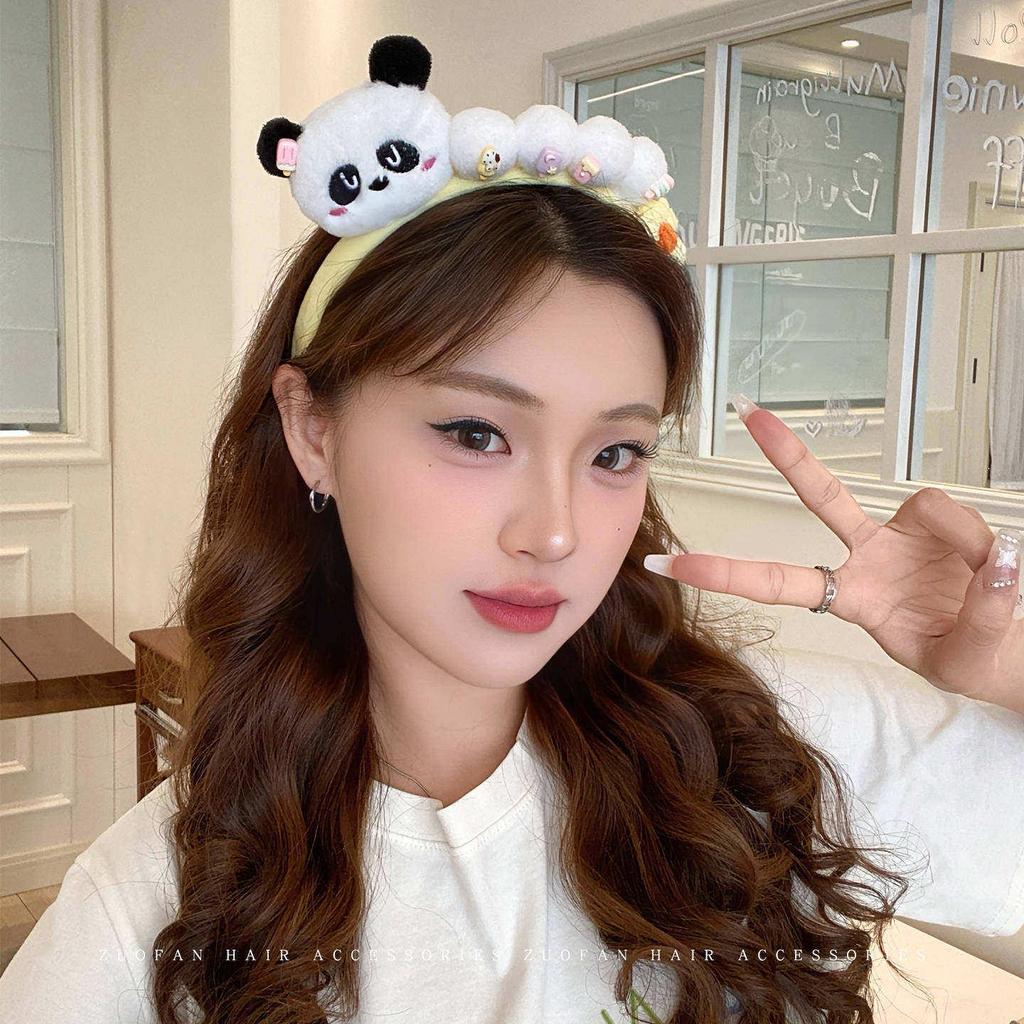 Cute Bamboo Leaf Panda Headband for Women and Children - Plush Zoo Panda Design
