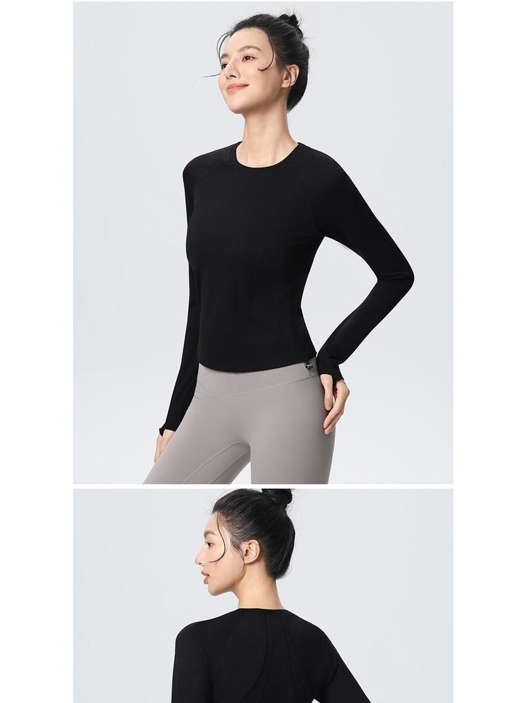 Women's Long Sleeve Slim Fit Yoga Top - High Stretch, Quick Dry, with Side Drawstring for Fitness & Running (Autumn/Winter)