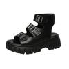 Fashion Women's Punk Platform Wedge Sandals 2024 Summer Fashionable and Comfortable PU Leather Buckle Anti-Slip Roman Shoes Plus Size