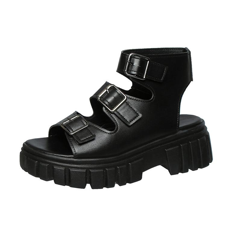 Fashion Women's Punk Platform Wedge Sandals 2024 Summer Fashionable and Comfortable PU Leather Buckle Anti-Slip Roman Shoes Plus Size