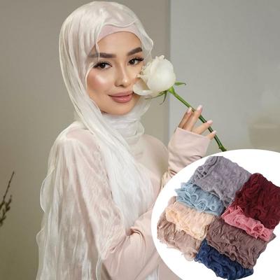 High Qulaity Solid Color Silk Scarf Shining Chiffon Chiffon Hijab Veil Soft Long Head Wrap Outdoor
