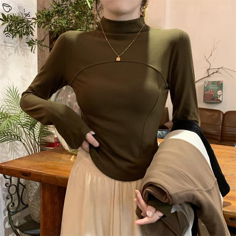 

Women s Velvet Semi-High Neck Slim Fit Top - Autumn/Winter 2024 S