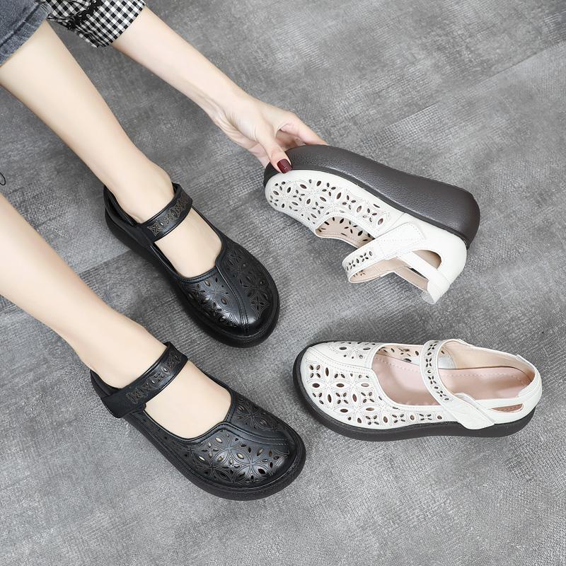 Fashion GKTINOO 2025 Spring Summer Hollow Genuine Leather Shoes Sandals Platform Increase Shoes Wedges High Heels Large Size Women Shoes