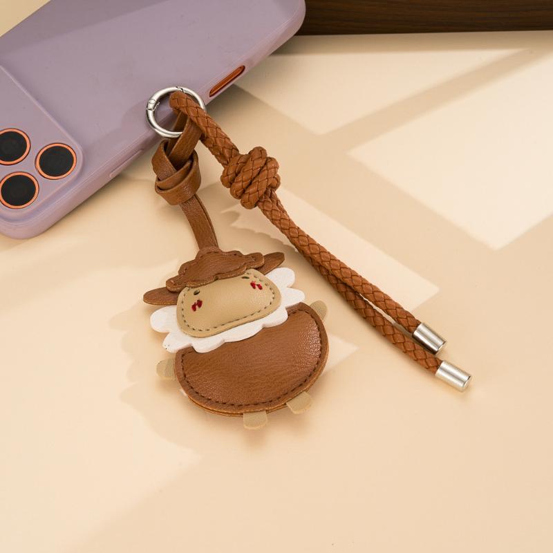 1Pcs Cartoon Lamb Charm Pendant Cute Sheep Pu Leather Keychain Braided Rope Strap Bag Backpack Decor Gift