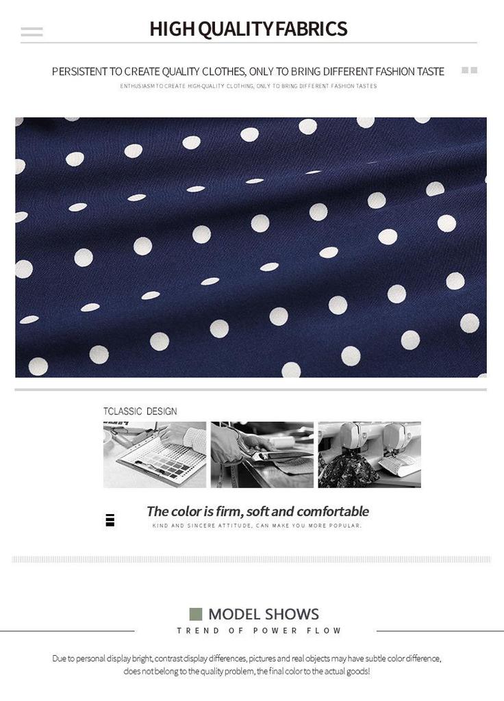 European & American Summer Polka Dot Mid-length Retro Dress with Tie-Up Pleated Short Sleeves