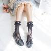 Women's Summer Spring Cotton Socks Thin White Lolita Lace Stocking Black Jk Bow Sweet Mid-leg Calf Socks Sweet Style Girls Gift