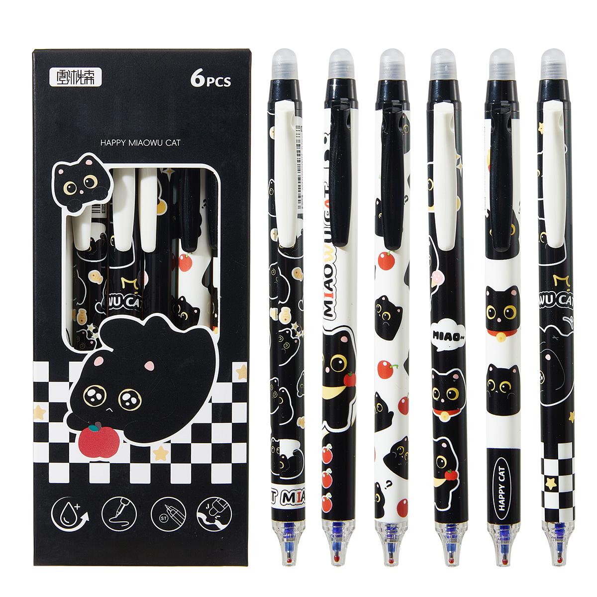 

6pcs Cute Cat Erasable Gel Pens, 0.5mm Blue Ink Quick Dry No Smudge, Back to School & Gift Set
